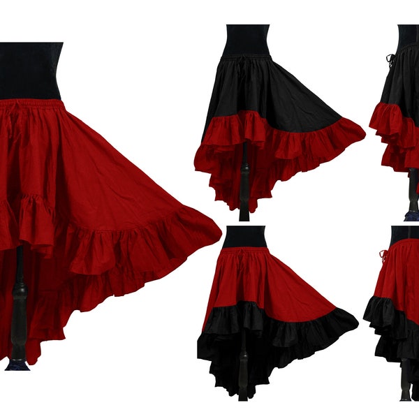 Red Cotton Flamenco Skirt 12 Yard Renaissance skirt Belly Dance Asym high & low Tiered 12 Yard Ruffle Costume Ethnic / Ats Gypsy skirt