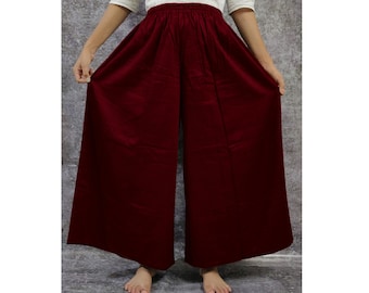 Burgundy Women Cotton Palazzo Pants Casual Wear Wide Leg Harem Pant Belly Dance Trouser Comfortable Harem Pants Tunic Adjustable Pantaloons