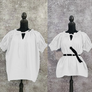 White Short Sleeved Chemise Cotton Gauze Peasant Renaissance Costume Halloween medieval Gothic  Peasant Wench off shoulder Victorian(7)