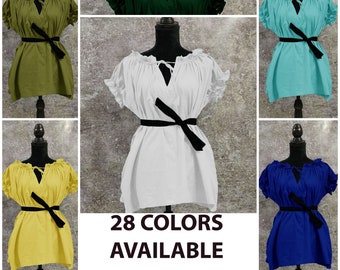 Renaissance Short Sleeved Cotton Costume Chemise Gauze Peasant Halloween medieval Gothic Peasant Wench off shoulder Victorian 28 Colours(10)
