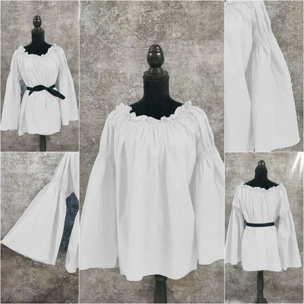 White Chemise blouse, cotton renaissance peasant, shirt, costume, Halloween medieval Wench off shoulder / Blouse, Cotton Gauze, Peasant (3)