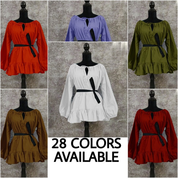 Long Sleeved Renaissance Peasant Cotton Gauze Chemise Shirt Costume Blouse Pirate Medieval Peasant Steampunk Bell Sleeve Off 28 Colors (15)