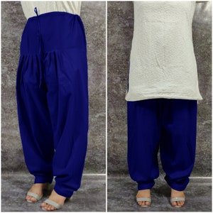 Koningsblauw Dames Katoen Salwar Punjabi Patiala Broek Comfortabele Harem Broek Tuniek Verstelbare Pantaloons Buikdans Salwar