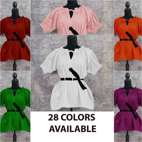 Cotton Short Sleeved Chemise Gauze Peasant Renaissance Costume Halloween medieval Gothic Peasant Wench off shoulder Victorian 28 Colours(7)