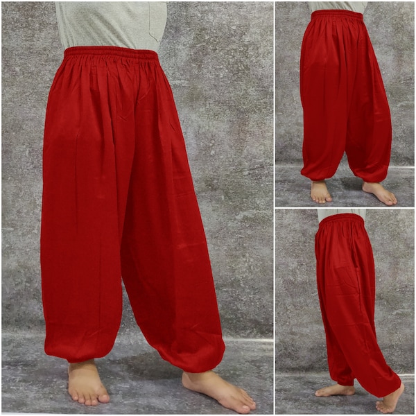 RED Cotton Harem Yoga Pants Belly Dance Trousers Aladdin Students Pantaloons / Soft Cotton Harem Yoga Pants Trousers
