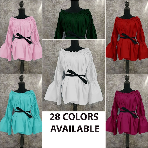 Chemise Blouse Cotton Gauze Peasant Renaissance Costume Halloween medieval Wench off shoulder / Blouse Cotton Gauze Peasant /28 colours (4)