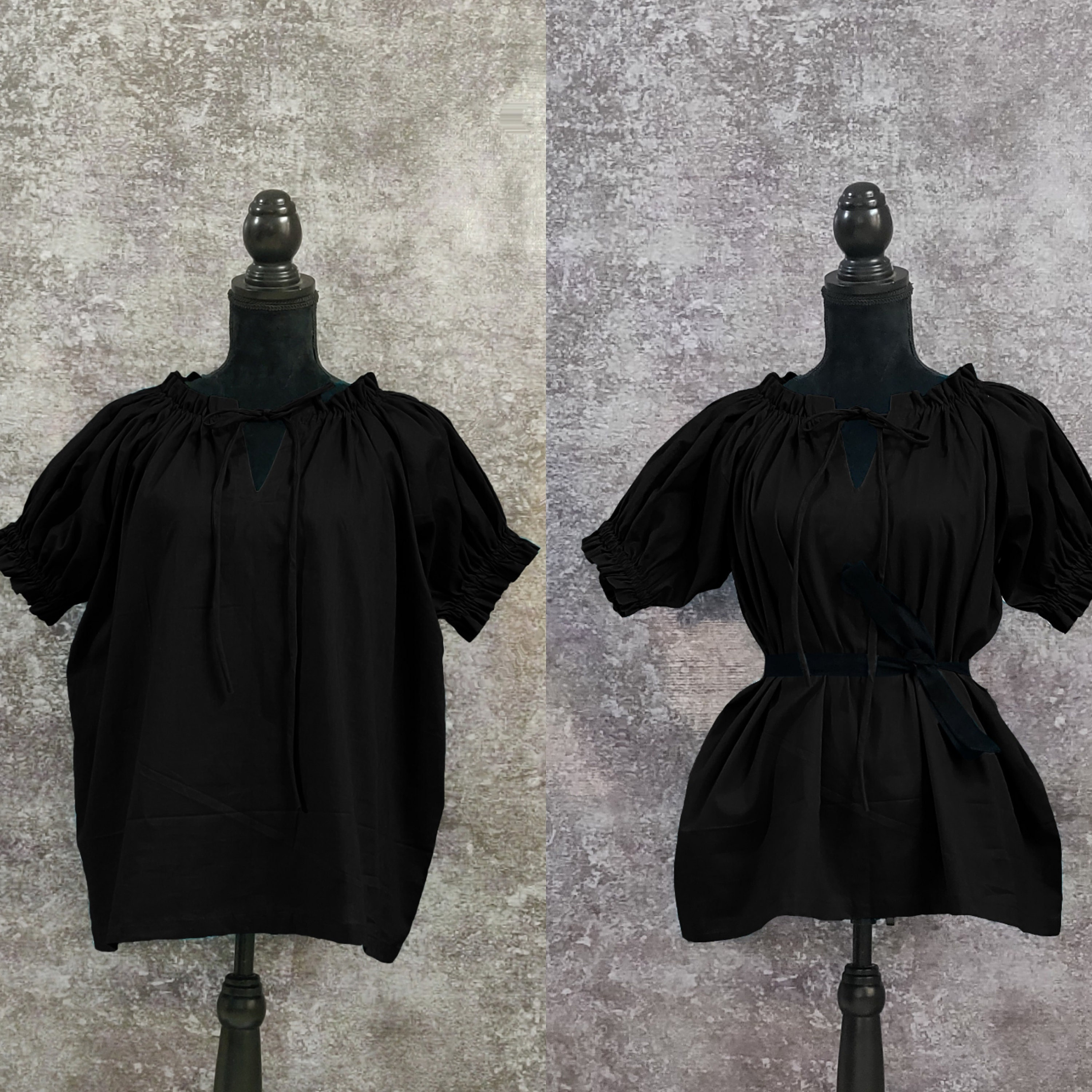 Black Short Sleeved Chemise Cotton Gauze Peasant Renaissance Costume Halloween medieval Gothic Peasant Wench off shoulder Victorian (7)