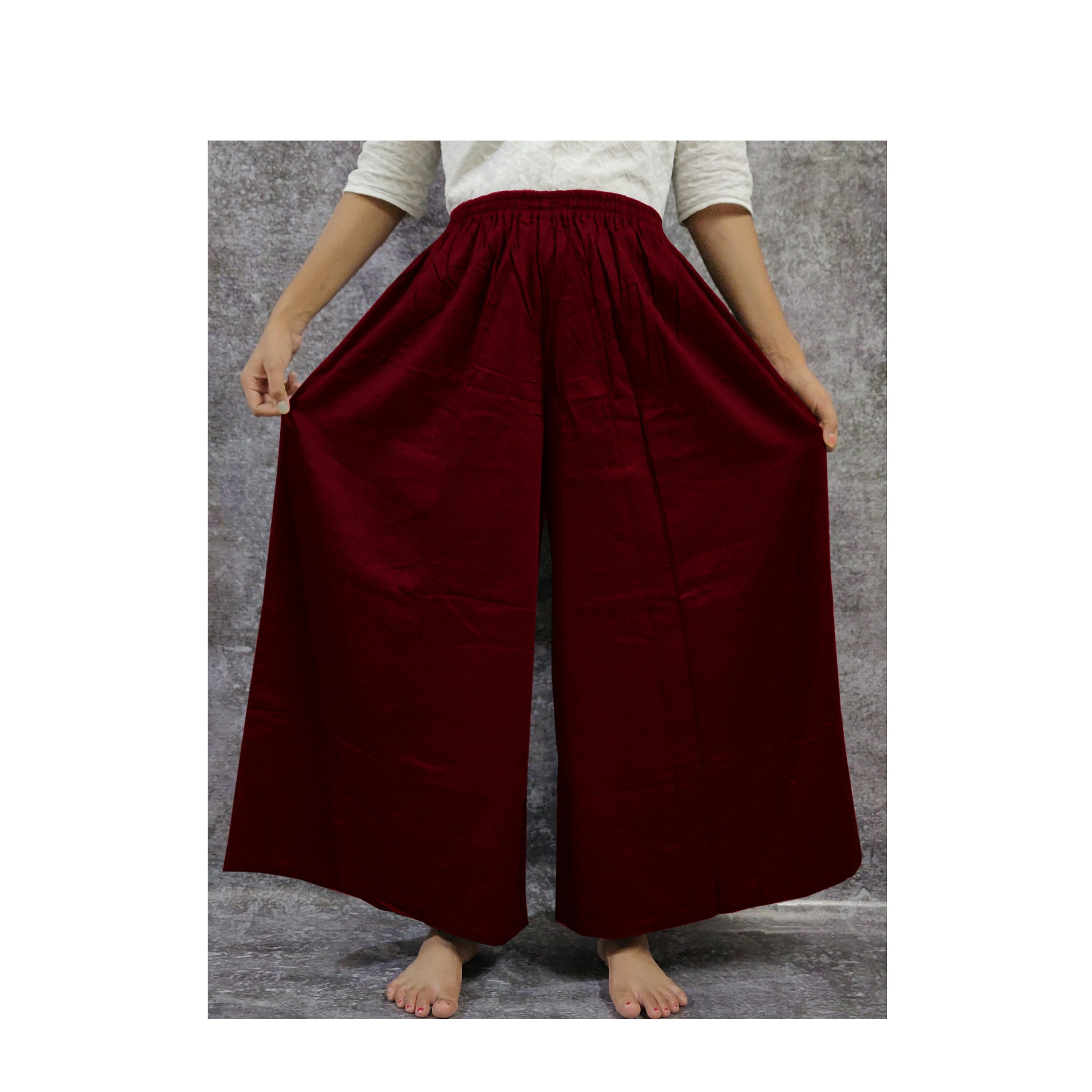 Burgundy Women Cotton Palazzo Pants Casual Wear Wide Leg Harem Pant Belly  Dance Trouser Comfortable Harem Pants Tunic Adjustable Pantaloons -   Canada