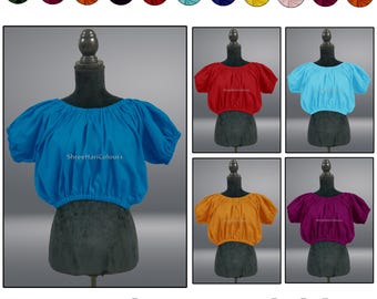 Cotton renaissance Top Blouse Bohemian Chemise Cropped Shirt Pirate Wench Medieval Peasant / Blouse Cotton Gauze Peasant /  Pirate Wench (2)