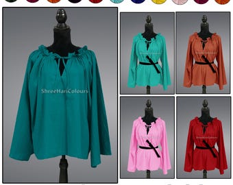 Chemise Blouse Cotton Peasant Shirt Renaissance Costume Halloween medieval Gothic Victorian Retro Peasant Wench off shoulder / 28 Colours(5)