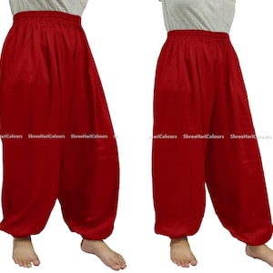 Pantalones de yoga tipo harén de algodón rojo, pantalones para danza del vientre, pantalones de estudiantes de Aladino, pantalones de yoga tipo harén de algodón suave.