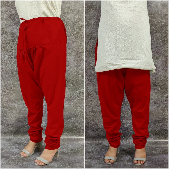 Red Women's Cotton Authentic Indian Churidar Pants Leggings Pants