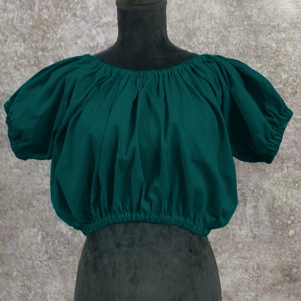 Teal Top Blouse Bohemian Chemise Cropped Shirt Pirate Wench Medieval Peasant  / Blouse Cotton Gauze Peasant (2)