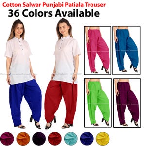 Women&#39;s Cotton Salwar Punjabi Patiala Trouser Comfortable Harem Pants Tunic Adjustable Pantaloons Belly Dance Salwar | 28 colors available