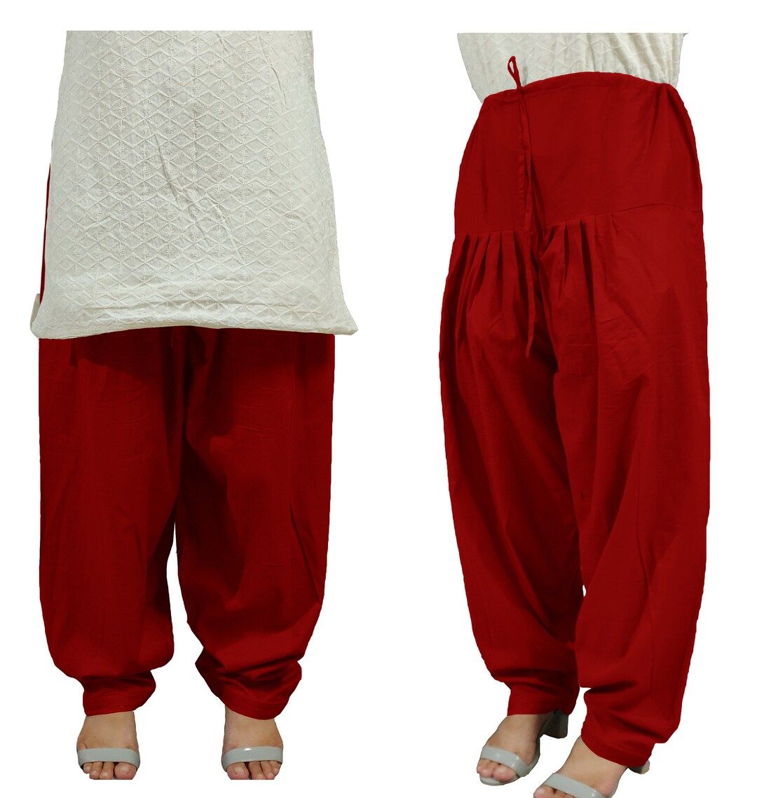 Red Women's Cotton Salwar Punjabi Patiala Trouser Comfortable