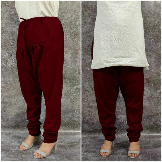 Burgundy Women's Cotton Authentic Indian Churidar Pants Leggings Pants  Indian Extra Long Ankles Legging / Cotton Churidar Salwar Kameez -   Canada