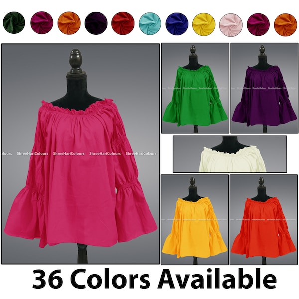Chemise Blouse Cotton Gauze Peasant Renaissance Costume Halloween medieval Wench off shoulder / Blouse Cotton Gauze Peasant | 36 colors (4)