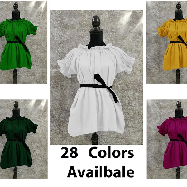 Short Sleeved Chemise Renaissance Cotton Gauze Peasant Costume Halloween medieval Gothic Peasant Wench off shoulder Victorian 28 colors (11)