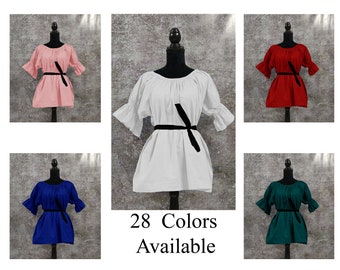 Cotton Renaissance Short Sleeved Chemise Gauze Peasant Costume Halloween medieval Gothic Peasant Wench off shoulder Victorian 28 colors (17)