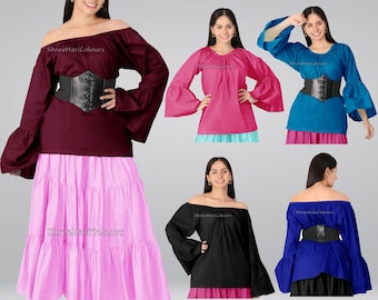 Langärmelige Bauer Renaissance Baumwolle Gaze Chemise Hemd Kostüm Pirat Pirat Mittelalter Bauer Steampunk Glockenärmel Aus 36 Farben (16)