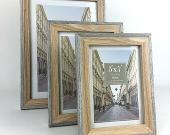 Photo Picture Frame Certificate Wall Desk Mountable Grey Natural 2 Tone Gift 