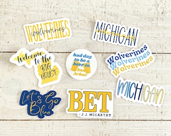 Michigan Sticker Pack - Wolverines Decal, Waterproof Vinyl Water Bottle Sticker