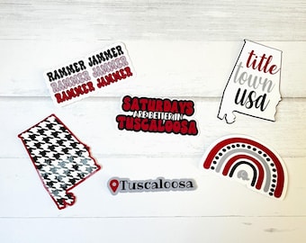 Alabama Stickers | Crimson, White, and Houndstooth Decals for Game Day Fans | Teacher Gift | New Student Gift