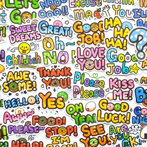 Pack de 49 stickers « Discours de cris » | Cadeau pour elle | Amitié | Pleine conscience | Citations sur la vie | Autocollants d'amour | Merci | Inspiration