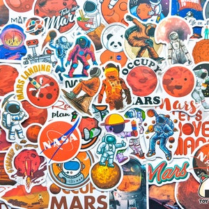 Pacote de adesivos "Mars Planet" com 50 unidades | Sistema Solar | SpaceX | Mars Rover | Astronauta | Expedição Espacial | Marciano | Planeta Vermelho | Presente de Marte