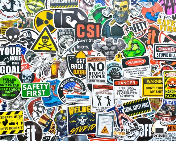 100 pcs "Hard Hat" Sticker Pack | Powerline | Welding | Stripper | Beard Gifts | Mechanic | Gorilla | Essential Worker | Construction Gifts