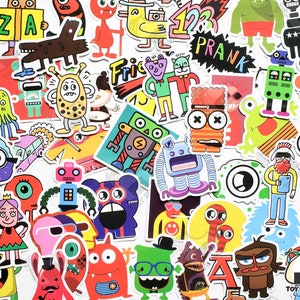 49 Stück "Doodle Monster" Sticker Pack | Handgezeichnet | Gekritzel Kunst | Monsters Inc | Super Monster | Bunte Aufkleber | Geburtstagsgeschenk | Spaß