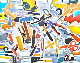 50 pcs "Toolbox" Sticker Pack | Hard Hat | Handy Man | Hot Rod | Wrench | Kindergarden Teacher Toolbox | Construction | Garage Workshop