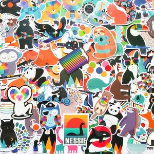 95-delig stickerpakket "bosdieren" | Kleurrijke kunst | Abstracte kunst | Bos babyshowerdecoraties | Hedendaagse kunst | Dierenstickers