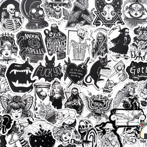 50 pcs "Dark Gothic" Sticker Pack | Coffin | Baphomet | Horror Gift | Occult | Voodoo | Haunted Items | Pentagram | Bats | Black Cat | Ouija