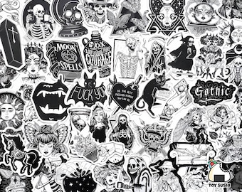50 pcs &quot;Dark Gothic&quot; Sticker Pack | Coffin | Baphomet | Horror Gift | Occult | Voodoo | Haunted Items | Pentagram | Bats | Black Cat | Ouija