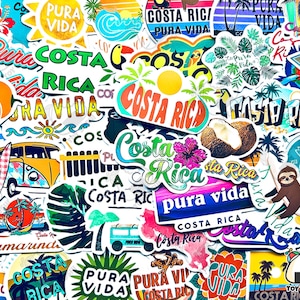 50-delig stickerpakket 'Costa Rica' | Pura Vida | Reisstickers | Reiscadeaus | Bagagestickers | Souvenir | Spaanse cadeaus | Strandleven