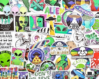 50 pcs "Alien" Stickers Pack | ET | UFO Stickers | Galaxy Stickers | Space Stickers | Science Fiction | Universe | Solar System