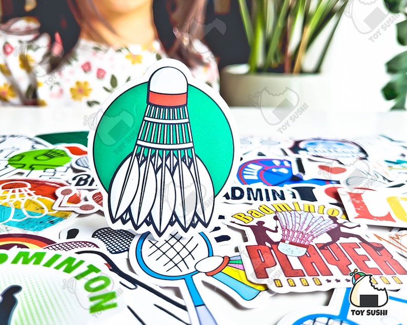 Two Badminton Racquests Sticker 50 Pcs