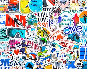 50 pcs &quot;Scuba Dive&quot; Sticker Pack | Diving |Swimming Suit | Ocean | Under the Sea | Marine Biology | Snorkel | Underwater | Scuba Diving Gift
