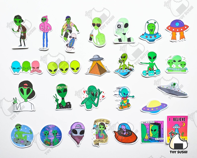 50 Pcs "hippie Alien" Stickers Pack | ET | UFO Stickers | Galaxy ...