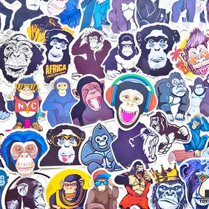 50 pezzi "Scimmia" Sticker Pack / Scimpanzé / Scimmia Baby Shower / Regalo amante degli animali / Gorilla / Jungle Africa / Arte animale / Scimpanzé Poster