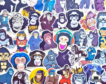 50 piezas "Monkey" Sticker Pack / Chimpancé / Mono Baby Shower / Animal Lover Gift / Gorila / Jungle Africa / Arte Animal / Chimpancé Póster