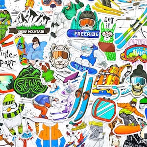 Pacote de adesivos "esqui" com 50 peças | Esportes de inverno | Esqui | Adesivos de snowboard | Esqui alpino | Cross Country | Alpino | Presente para ele