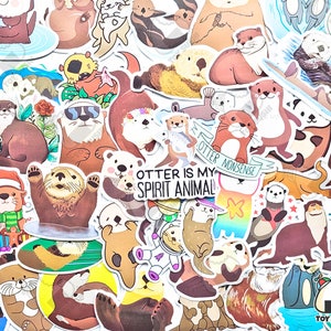 Lot de 50 autocollants « loutre castor » | Jouet animal nature | Idée cadeau pour petite amie | Cadeaux loutre | Loutre de mer | Grande loutre | Sticker loutre