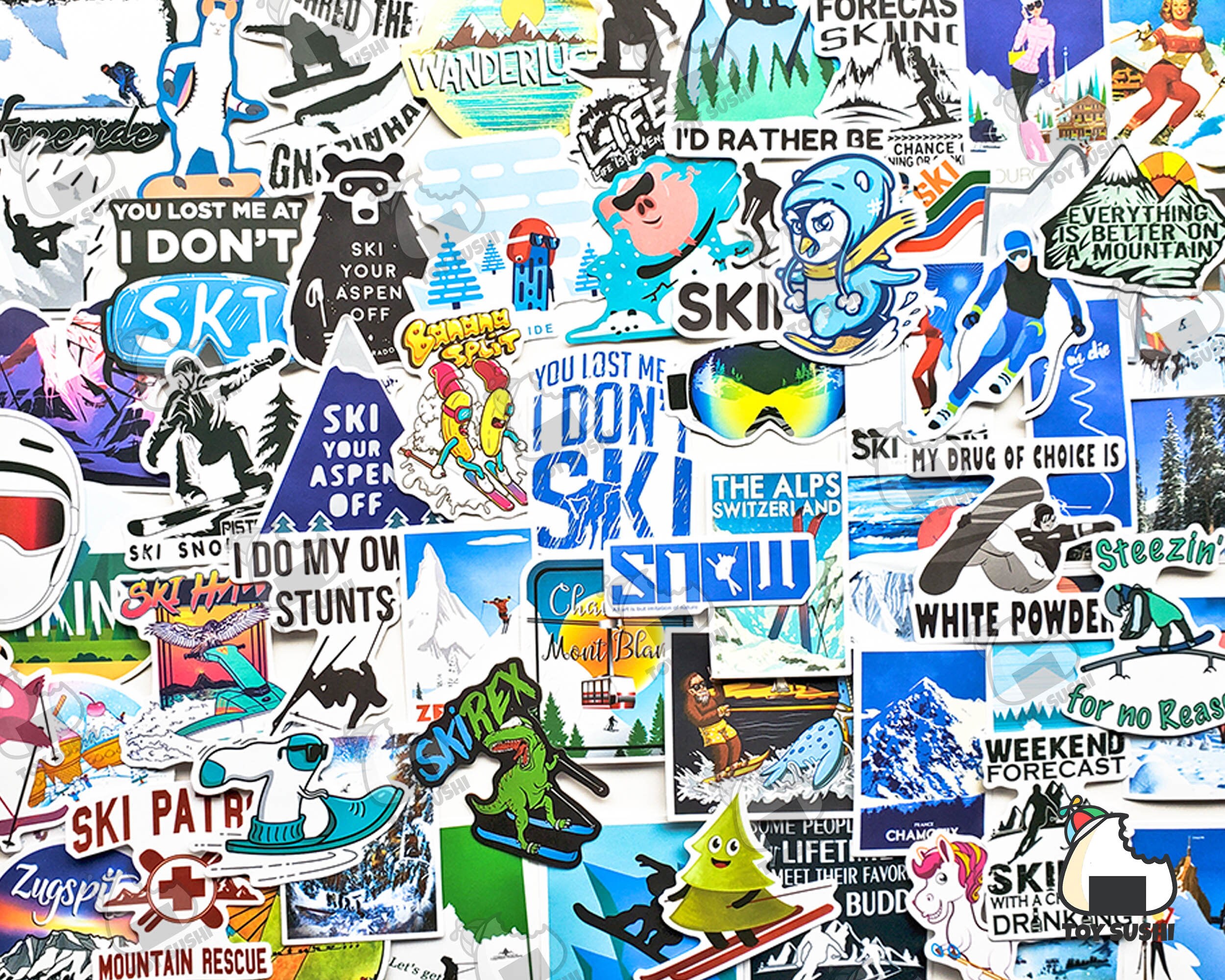 70 Pcs skiing Sticker Pack Winter Sports Ski Snowboard Stickers Downhill Skiing  Cross Country Alpine Gift for Him 