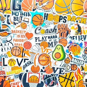 Lot de 50 autocollants « Basketball » | Championnat | Maillot | NBA | Cadeau de basket-ball | Entraîneur de basket-ball | Cadeau entraîneur | Décoration sportive | Slam Dunk