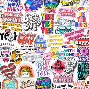 50 Stück "Inspirational Zitate Color" Sticker Pack | Geschenk für Sie | Freundschaft | Achtsamkeit | Zitate über das Leben | Berühmte Zitate | Inspiration