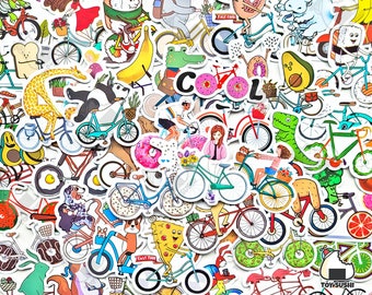 50 pcs "Kawaii Biking" Sticker Pack | Bicycle | Doodle | Cartoon Stickers | Aesthetic Stickers | Cycling art | Cycling Gift | Bike Decals