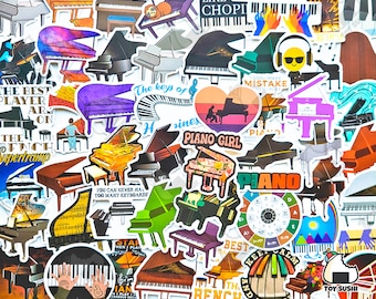 Paquete de 50 pegatinas de "Piano" / Regalo para profesor de piano / Arte de piano / Piano de cola / Decoración para músicos / Amante de la música / Profesor de música / Regalo para pianistas
