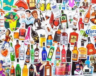 Stickerpakket "alcoholflessen": 65-delig | Whisky | Bierstickers | Wodka | Alcoholstickers | Bierfles | Barman | Cocktail